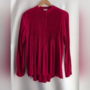 Sundance Mystic Falls Red Rayon Pleated Pintuck Henley Blouse Top - M